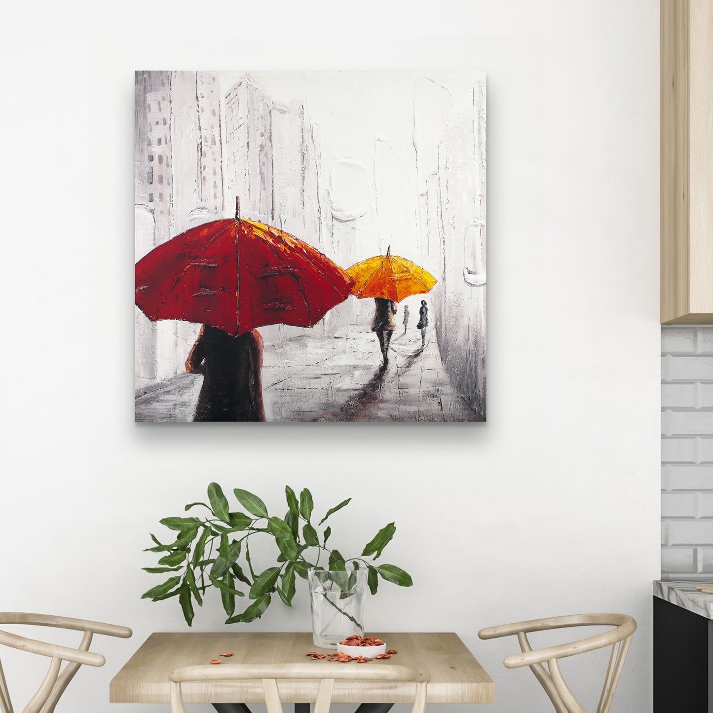 Passersby with Umbrellas Canvas | Contemporary Bedroom Art