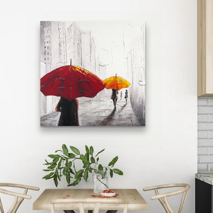Passersby with Umbrellas Canvas | Contemporary Bedroom Art