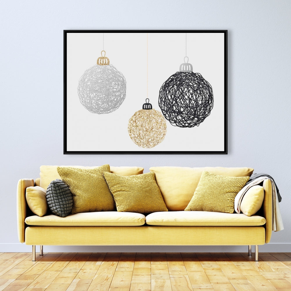 Décoration sur toile encadrée « Trois boules de Noël »