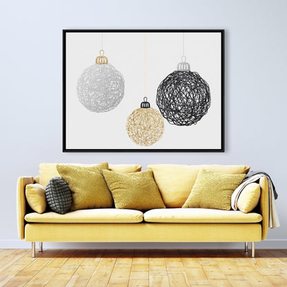 Décoration sur toile encadrée « Trois boules de Noël »