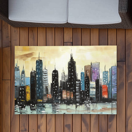 Skyline on Abstract Cityscape Rug - Black 2'x3' Outdoor Decor