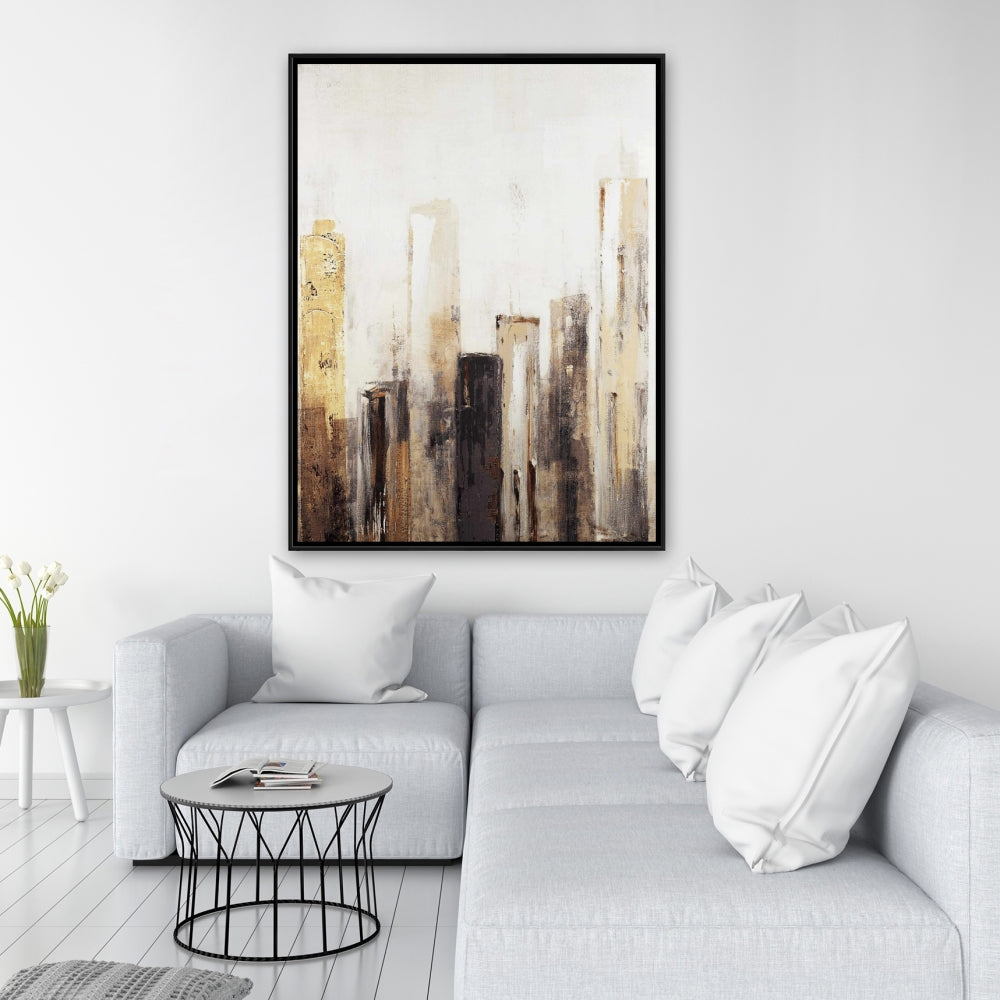 Toile urbaine aux tons terreux | Décoration industrielle encadrée marron