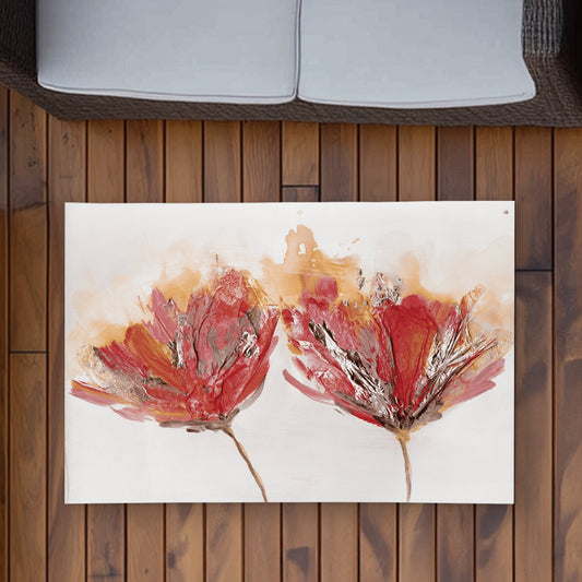 Crimson Flowers and Butterfly - Contemporary Orange Outdoor Rug