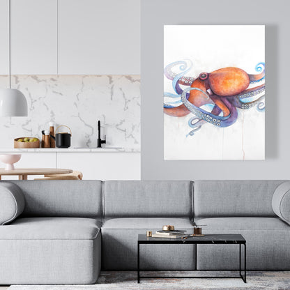 Toile colorée de profil de pieuvre | Décoration de chambre - Illustration