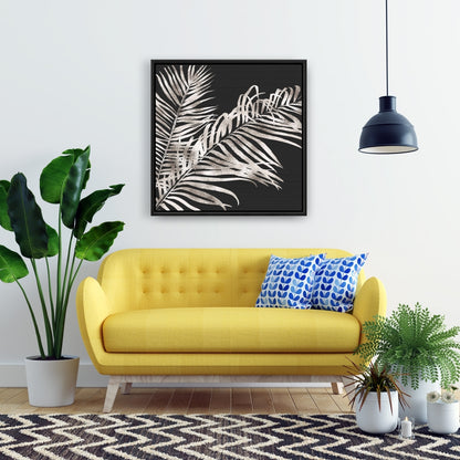 Toile botanique grise à feuilles tropicales dorées | Décoration de chambre
