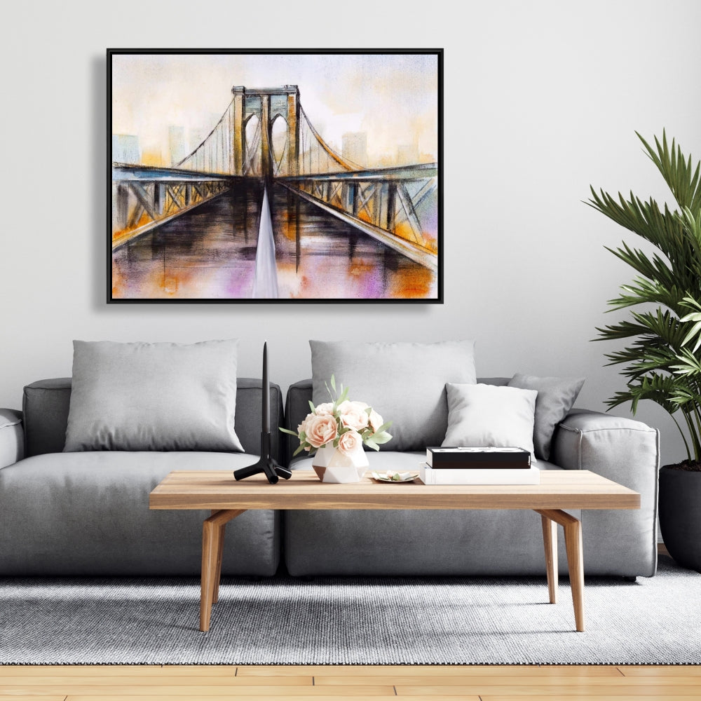 Toile colorée représentant le pont de Brooklyn – Décoration murale romantique pour chambre à coucher