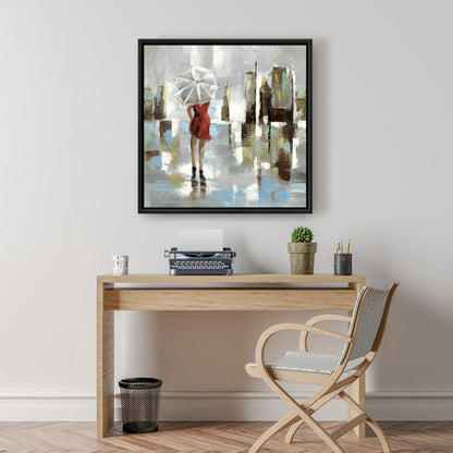 Red Dress Woman Framed Canvas | Contemporary Bedroom Decor