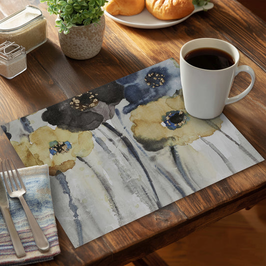 Gray blue and yellow flowers - 14"x18" Polyester Placemat
