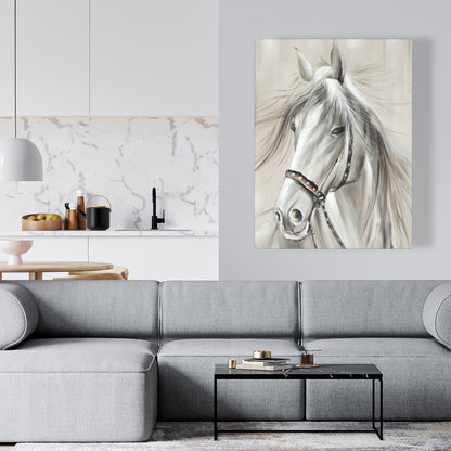 Worthy White Horse Canvas | Farm Animals Home Decor Industrial
