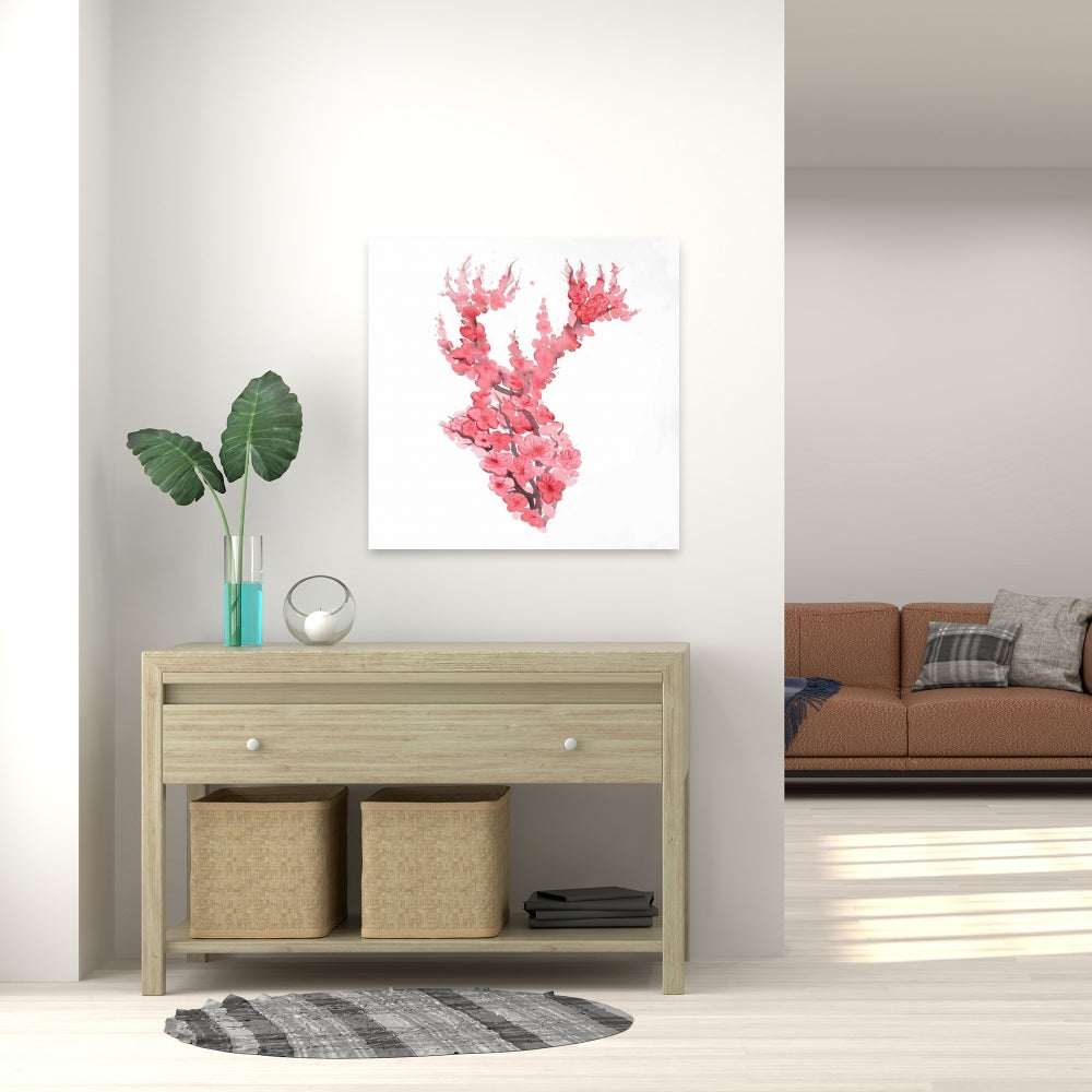Toile Cerf avec fleurs de cerisier – Décoration d'intérieur rose asiatique