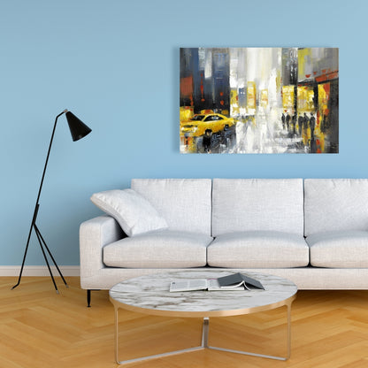 Rainy Busy Street Canvas | Building Bedroom Cities Decor