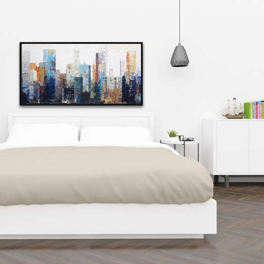 Toile abstraite texturée représentant une ville | Décoration murale encadrée représentant un paysage urbain