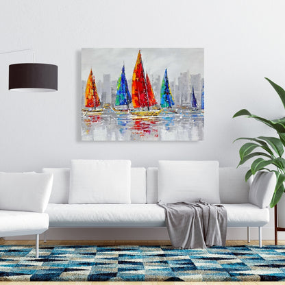 Colorful Boats Canvas - Contemporary Boat Bedroom Wall Art