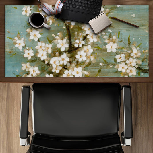 White Cherry Blossom Desk Mat - Bedroom Trees Home Decor