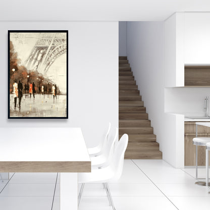 Toile de paysage de rue : Promenade de la Tour Eiffel, cadre de bâtiment marron