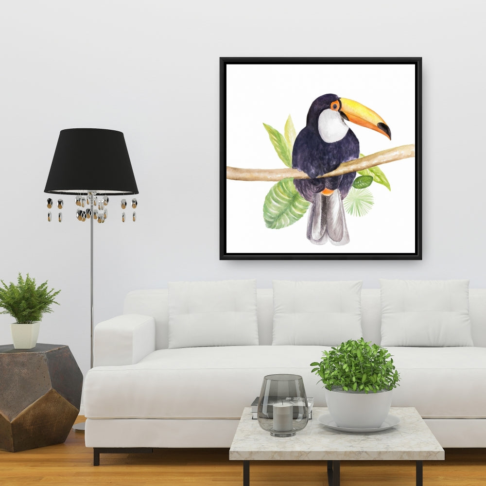 Toile botanique Toucan exotique | Décoration murale encadrée