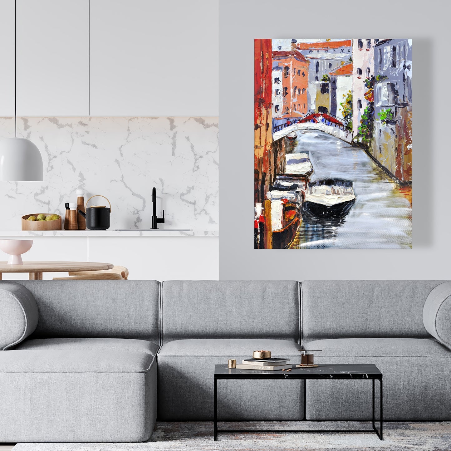 Toile Paysage vénitien | Décoration de chambre contemporaine sur le thème du bateau