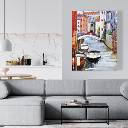 Toile Paysage vénitien | Décoration de chambre contemporaine sur le thème du bateau