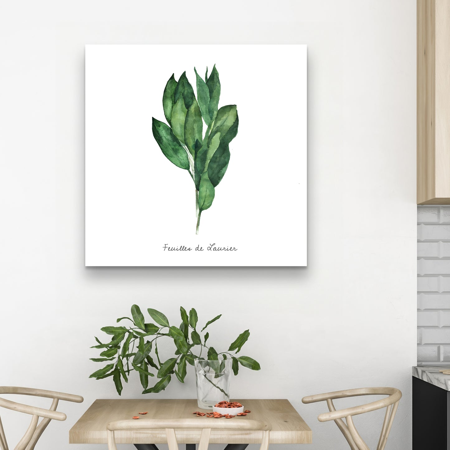 Toile décorative « Feuilles de laurier » – Décoration d'intérieur | Feuilles blanches