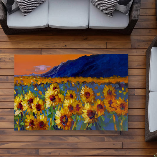 Field of Sunflowers Outdoor Area Rug | Floral Living Room Decor