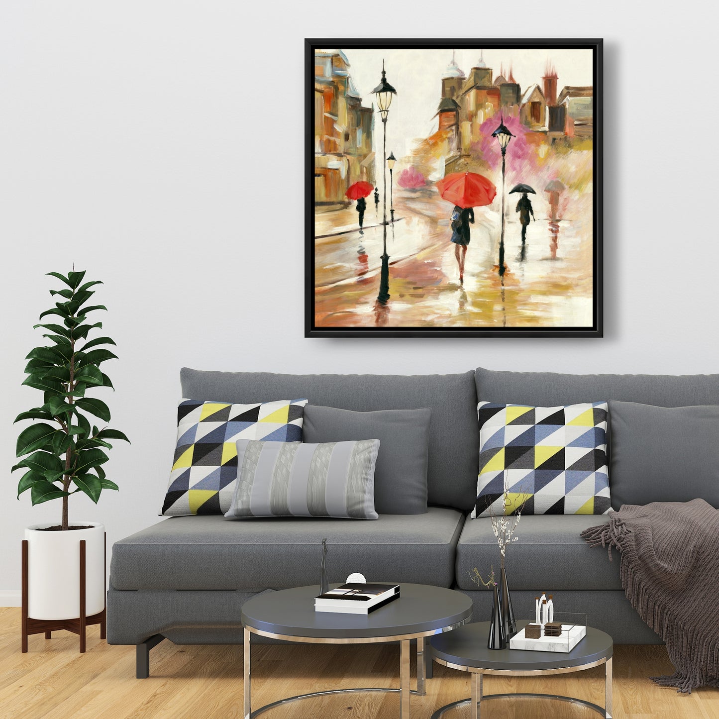Toile encadrée « Passants sous parapluies » | Décoration d'intérieur moderne