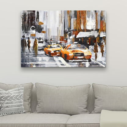 Abstract Citystreet Canvas - Yellow Taxis | Home Decor Art