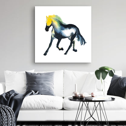 Cheval au galop, animaux de la ferme, toile bleue | Décoration d'intérieur