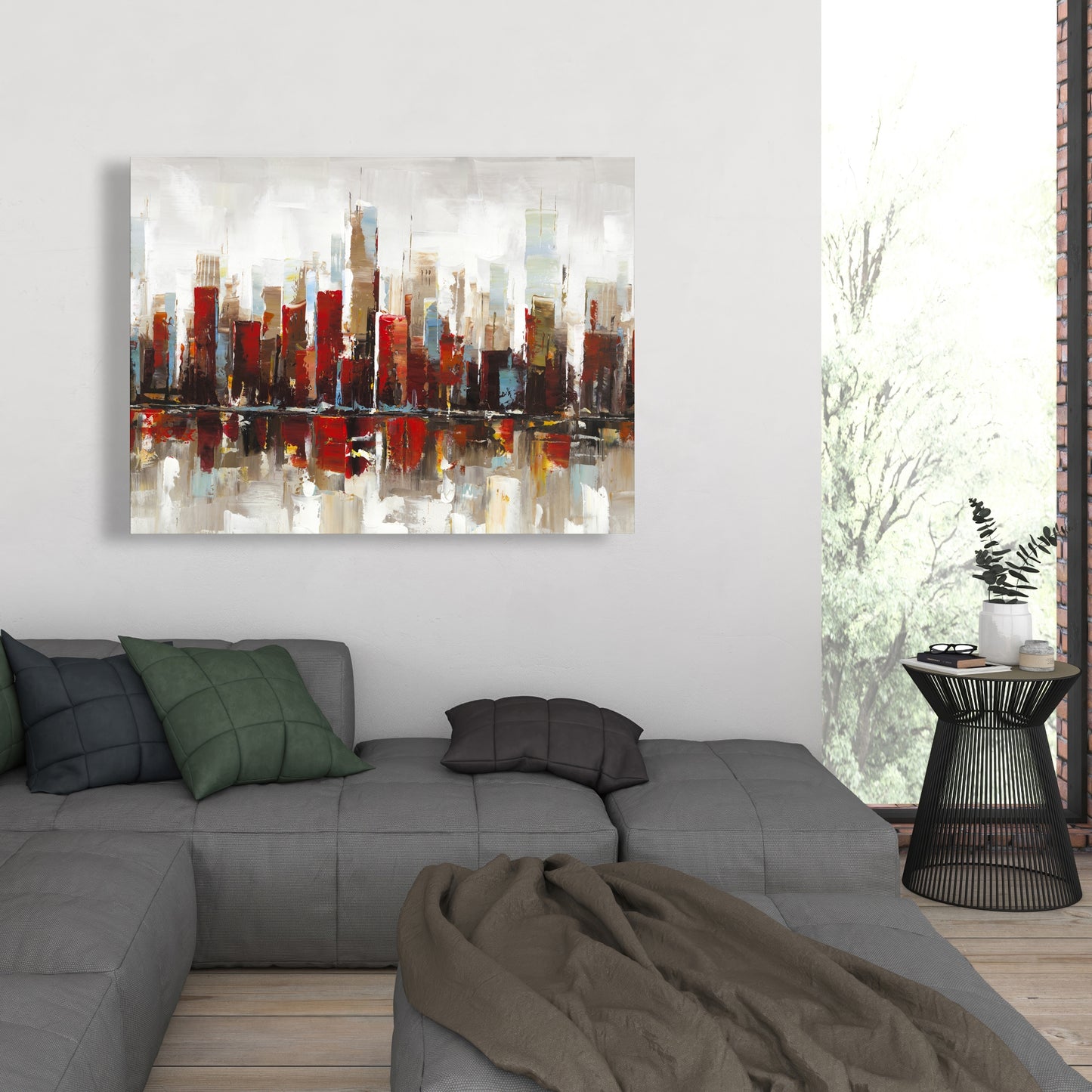 Toile abstraite de gratte-ciels colorés | Décoration de chambre bleue