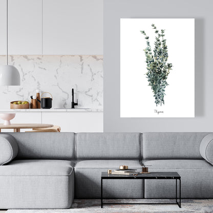 Toile « Feuilles de thym » | Décoration murale de cuisine blanche