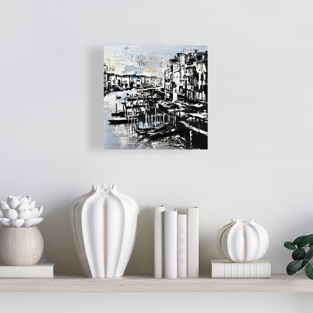 Abstract Venise Port Canvas - Blue Boat Bedroom Wall Art