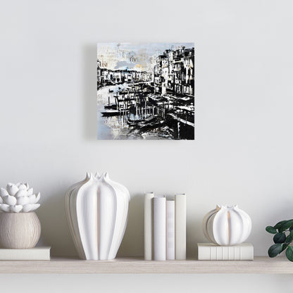 Abstract Venise Port Canvas - Blue Boat Bedroom Wall Art