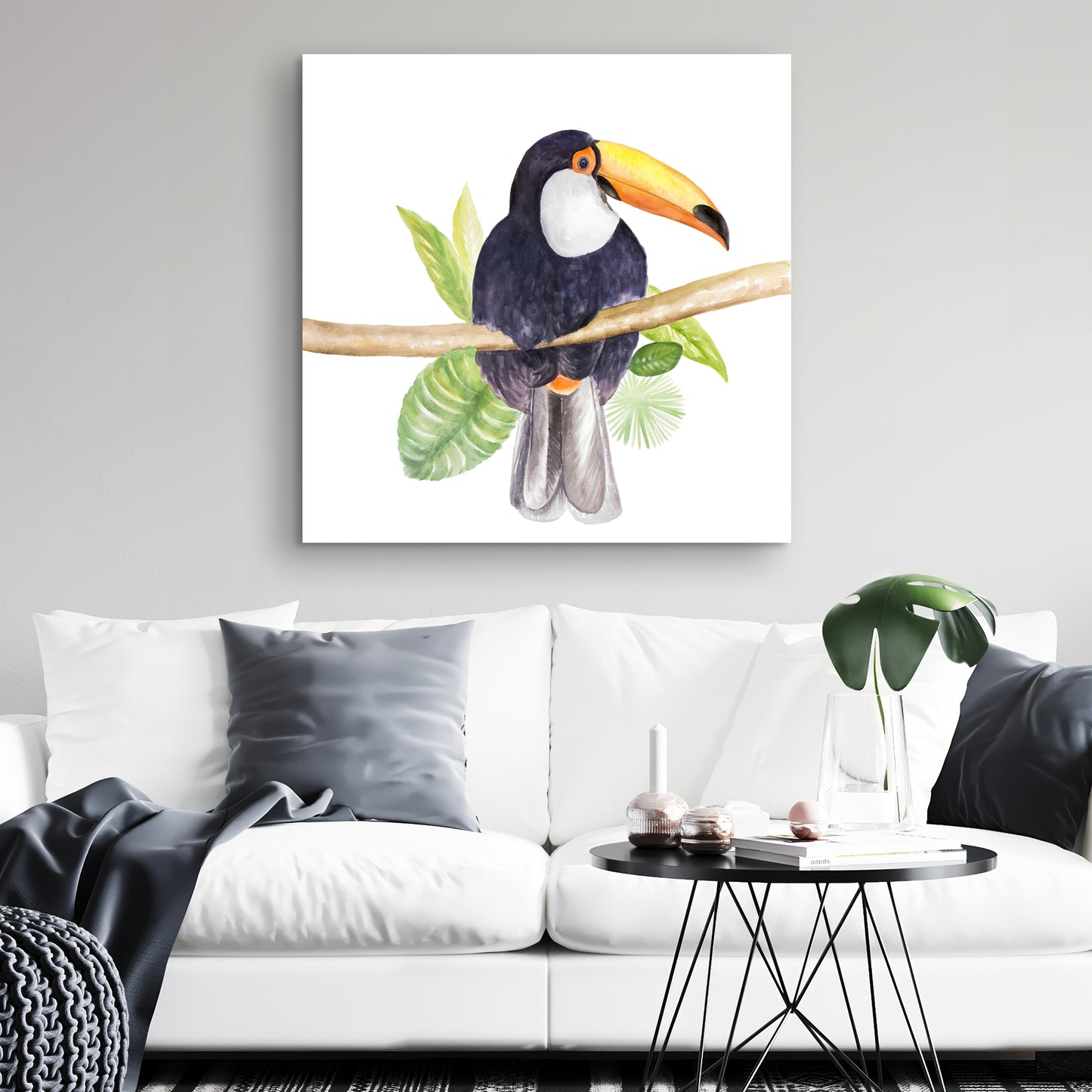 Toile Toucan exotique | Décoration botanique pour chambre à coucher