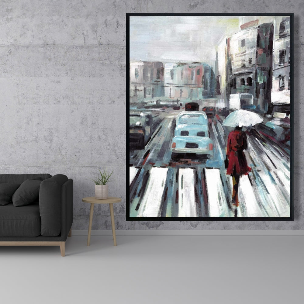 Passage piéton abstrait - Toile encadrée bleue pour décoration d'intérieur
