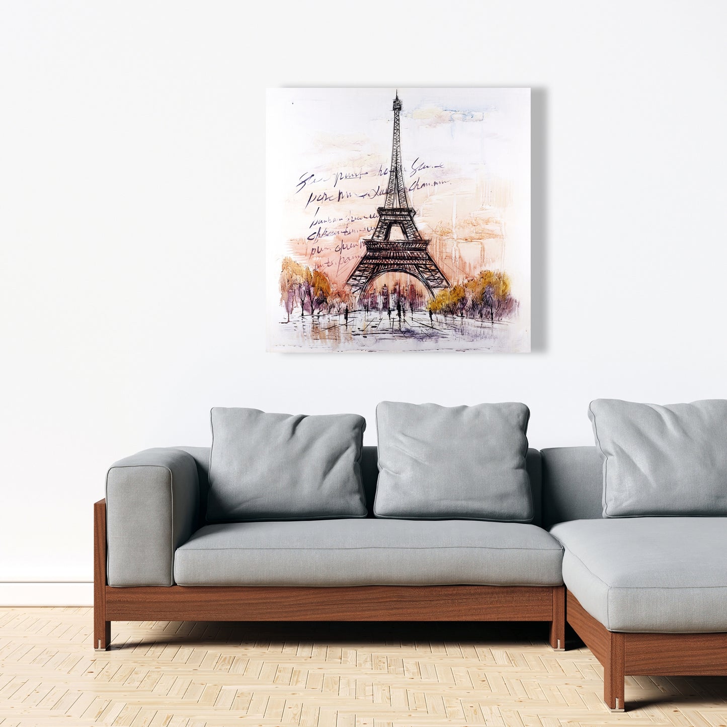 Eiffel Tower Sketch Gray Canvas | Bedroom Decor | Trees