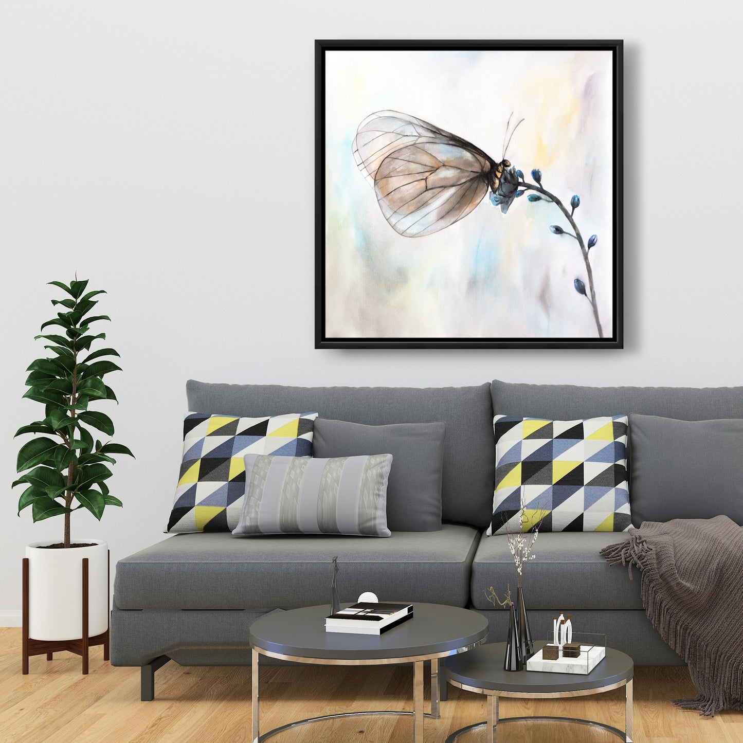 Romantic Blue Butterfly on Flowers Canvas | Home Decor Art