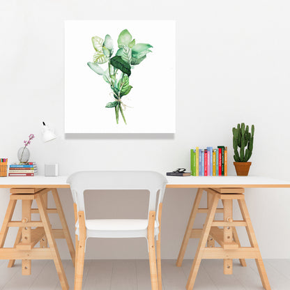Toile « Feuilles de basilic attachées » | Décoration murale de cuisine blanche