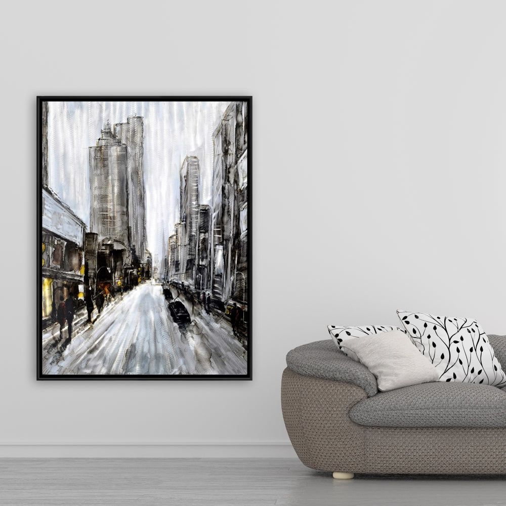 Toile « Rue grise et sombre » : décoration murale encadrée