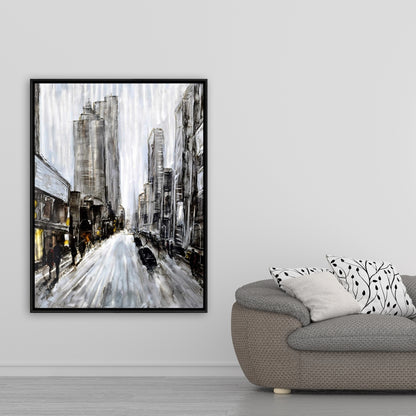 Toile « Rue grise et sombre » : décoration murale encadrée