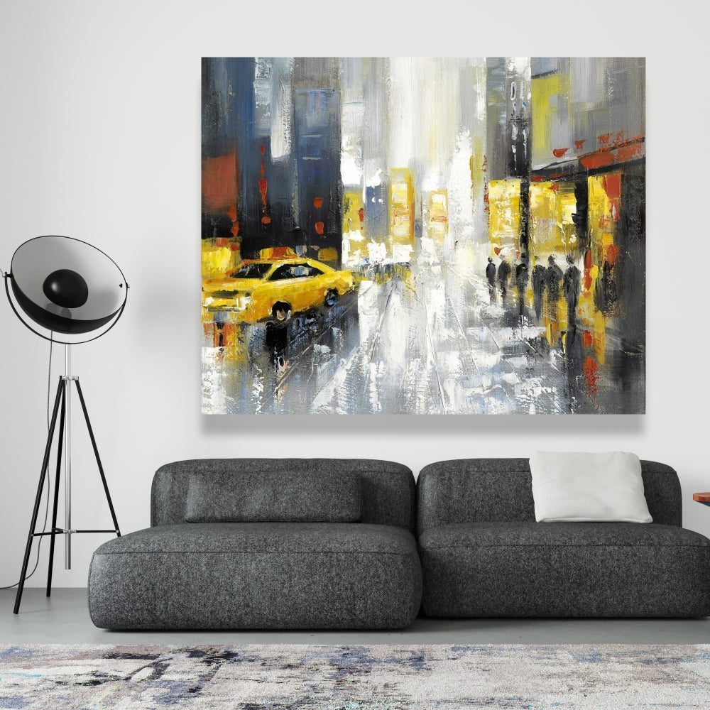 Rainy Busy Street Canvas | Building Bedroom Cities Decor