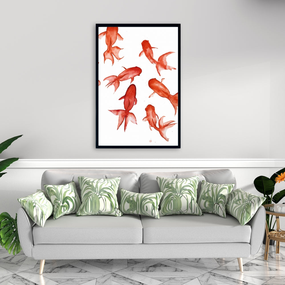 Toile Animaux d'Asie | Poissons rouges, décoration d'intérieur encadrée