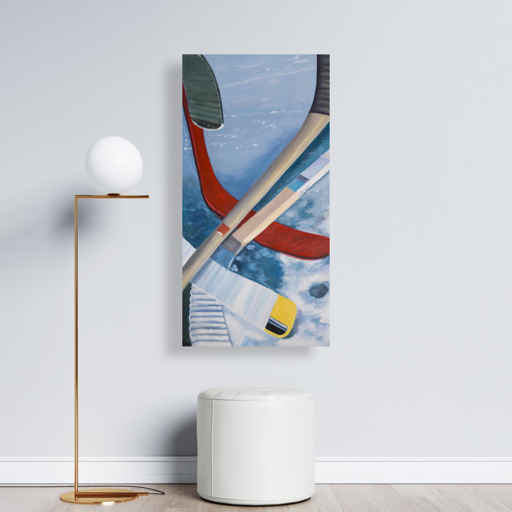 Toile bleue « Crochets de hockey sur glace » | Décoration d'intérieur sportive et ludique