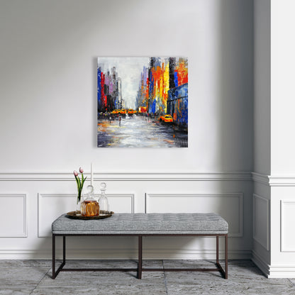 Color Spotted Street with Taxis Canvas | Building Cities Blue