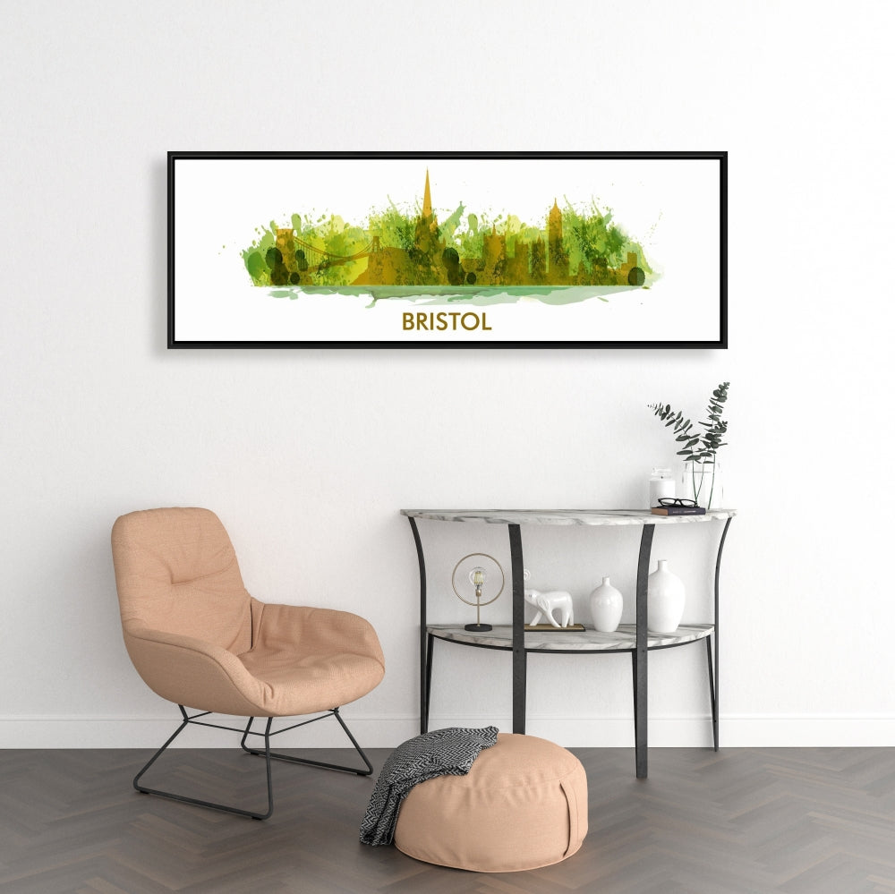 Paint Splash Silhouette of Bristol | Retro Bedroom Canvas Decor