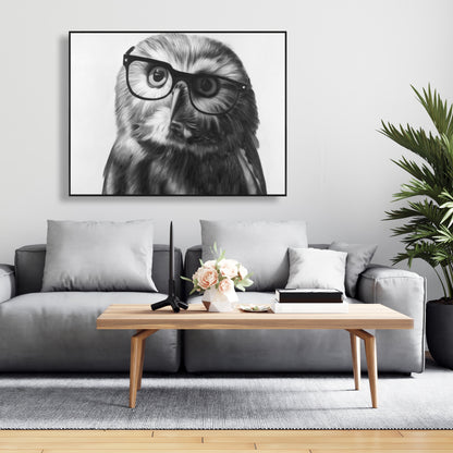 Northern Saw-Whet Owl Canvas | Monochrome Animal Wall Art