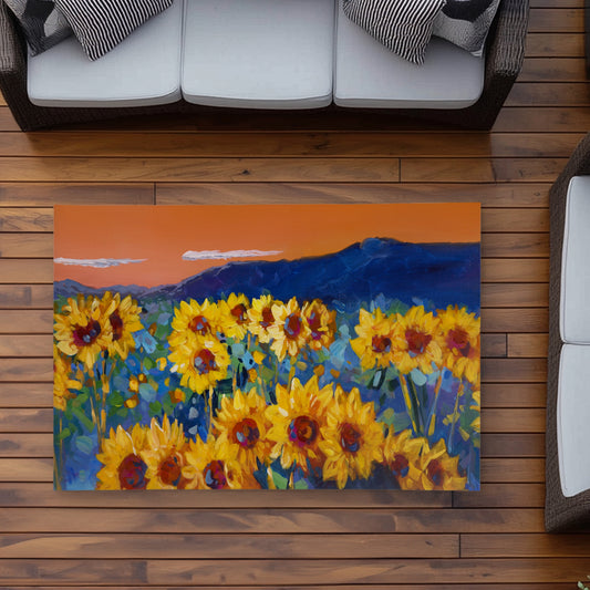 Sunflowers by dawn - Floral Outdoor Area Rug for Home Decor