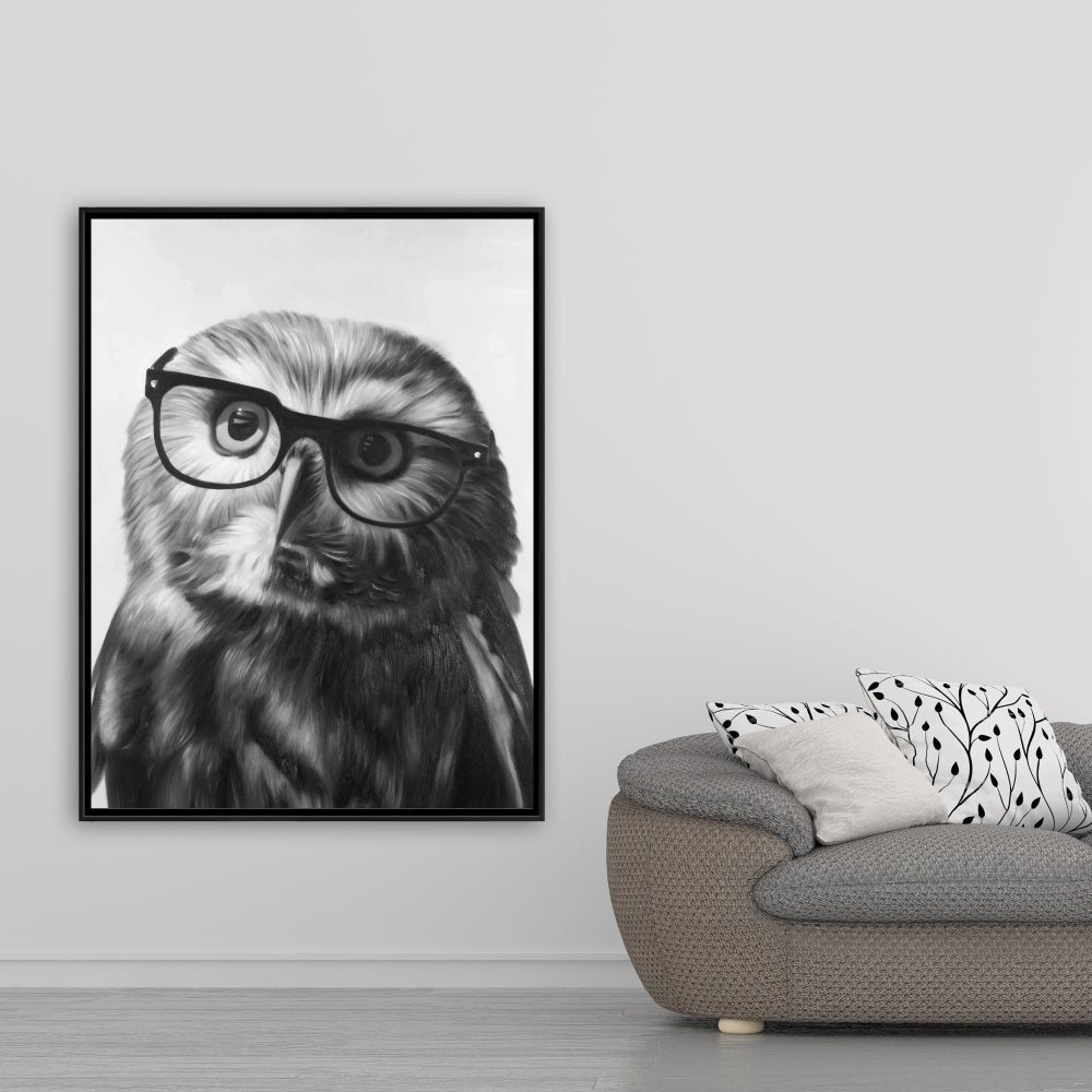 Northern Saw-Whet Owl Canvas | Monochrome Animal Wall Art