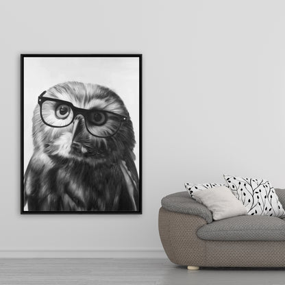 Northern Saw-Whet Owl Canvas | Monochrome Animal Wall Art