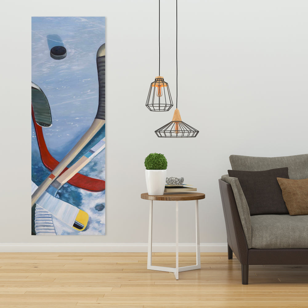 Toile bleue « Crochets de hockey sur glace » | Décoration d'intérieur sportive et ludique