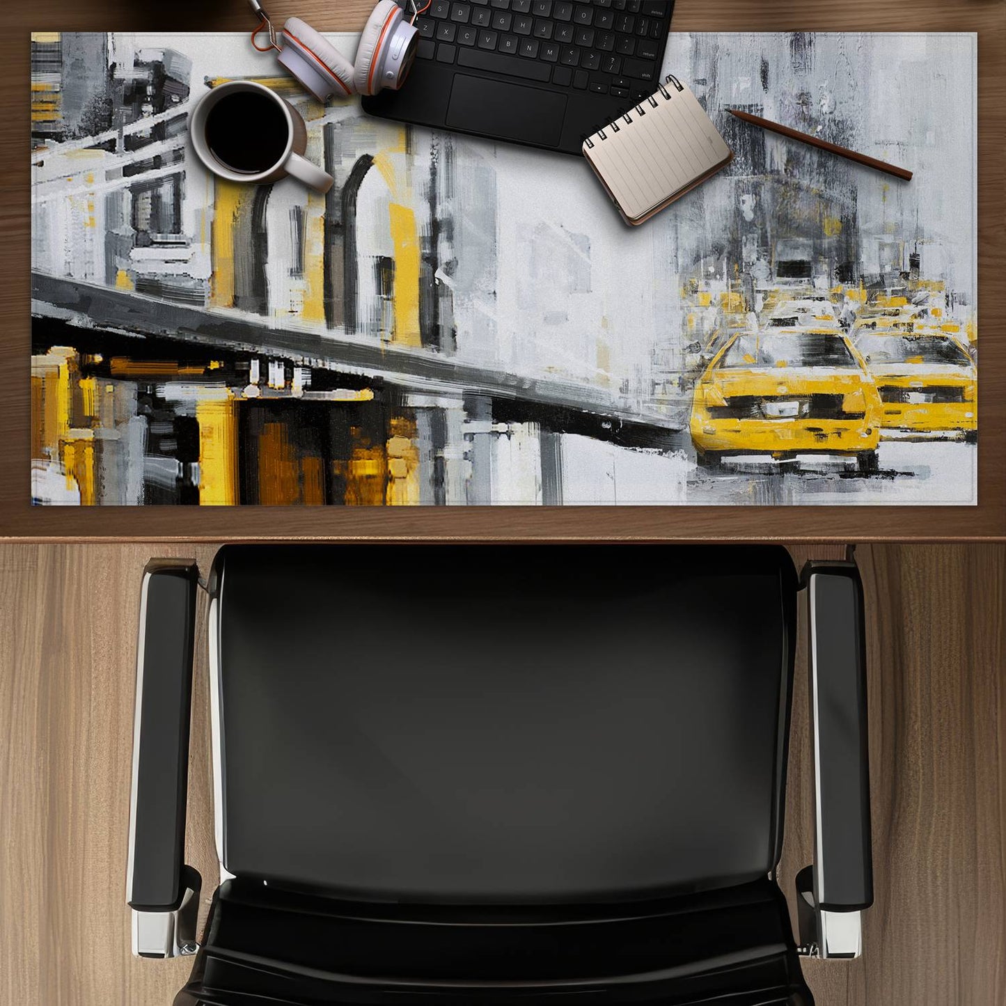 Yellow Brooklyn Bridge Taxis Desk Mat | Bedroom Decor