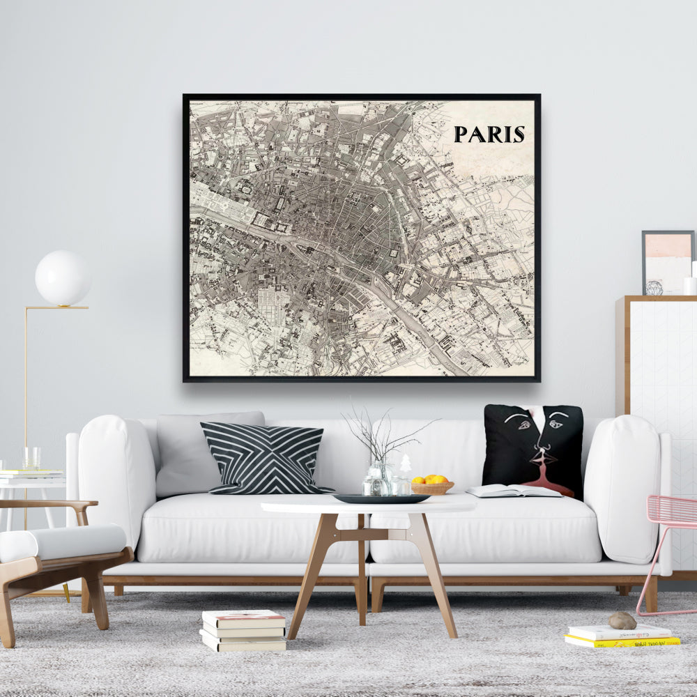 Toile Plans de Paris | Cadre beige | Décoration murale
